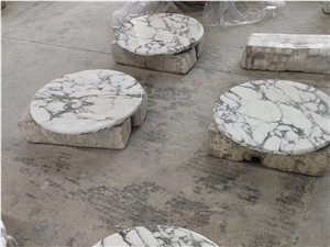 Italian Arabescato Marble Table Tops Round White Marble Table Design