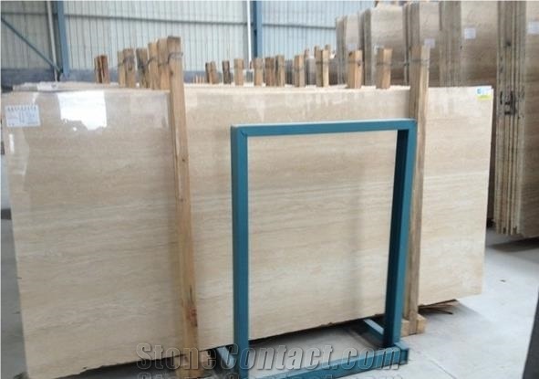 Natural Polished Navona Travertine Tile for Floor and Wall, Italy Beige Travertine Slabs for Bathroom Wall, Interior Flooring Tile