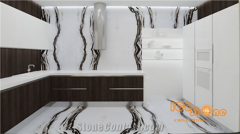 Own Quarry Factory China Panda White Marble Tile&Slab,Chinese,Polished for Feature Wall,Landscape Pattern,Bookmatch,Cover,Tv Set