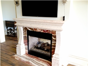 Hand Carved Jerusalem White Coral Stone Indoor Fireplace