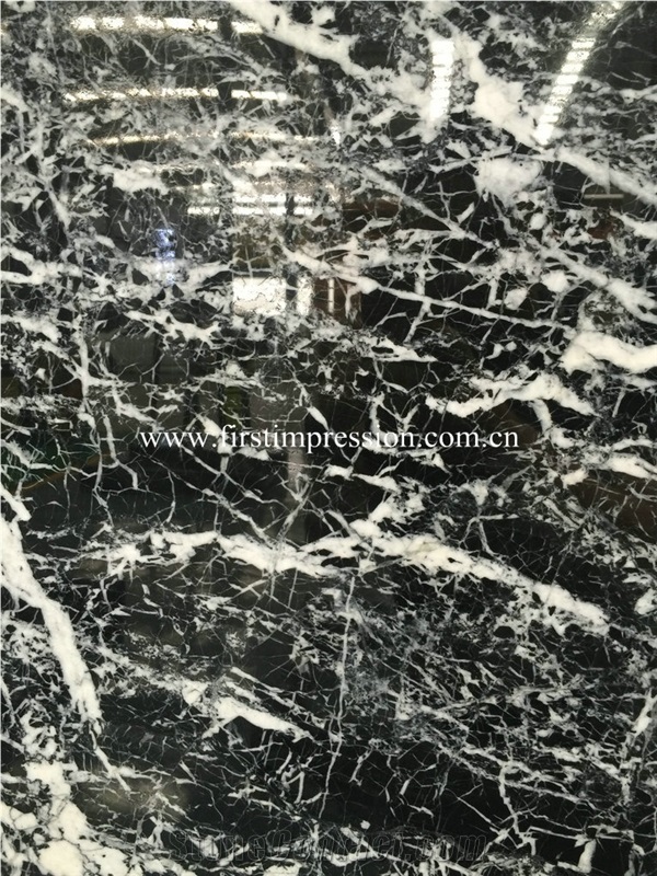 High Quality & Best Price Italy Black Marble Slab & Tiles/ Black and White Slab/ Bathroom/ Background/ Decoration for Wall & Floor Covering