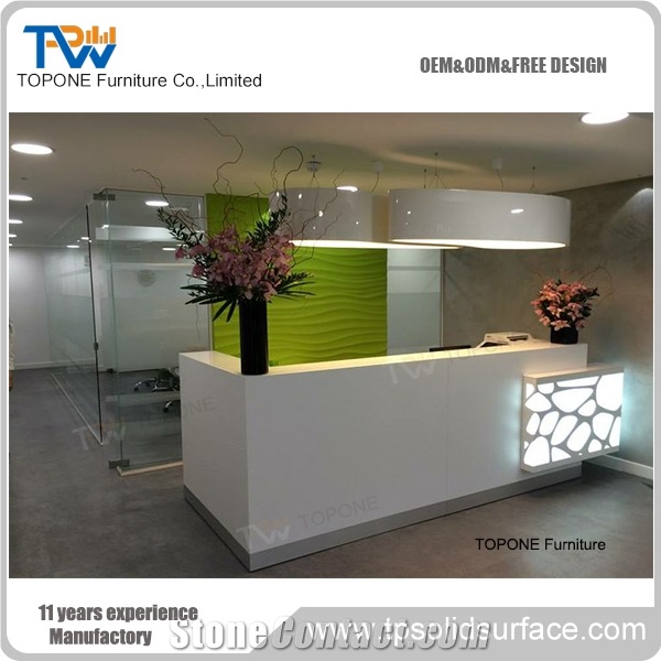 China Factory Office Furniture Acrylic Solid Surface White Reception Counter Tops, Interior Stone Acrylic Solid Surface Office Reception Counter Desk