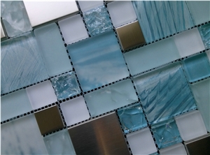Blue Crystal Glass Mix Stainless Steel Mosaic Tile