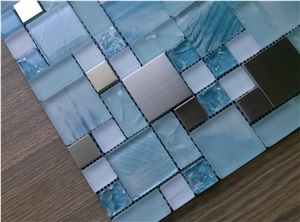 Blue Crystal Glass Mix Stainless Steel Mosaic Tile