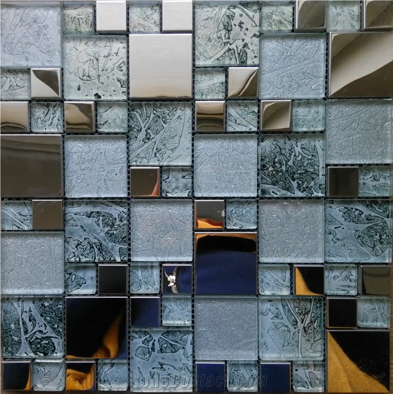 Foiled Crystal Glass Mix Metal Mosaic Tile