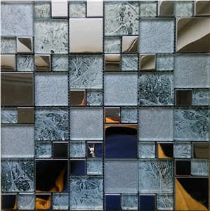 Foiled Crystal Glass Mix Metal Mosaic Tile