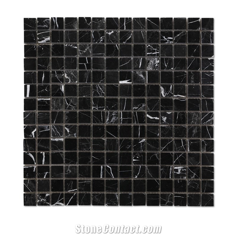 20x20 mm Chinese Black Nero Marquina Marble Square Mosaic