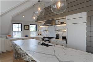 Calacatta Bianco Quartz Stone Kitchen Countertop,Islands Top Custom