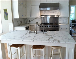 Calacatta Gold Marble Modern Kitchen Countertop,White Islands Top