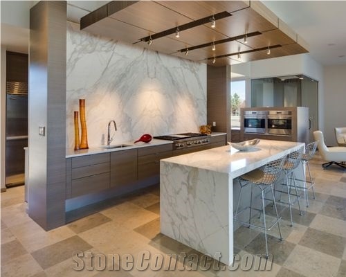 Calacatta Gold Marble Modern Kitchen Countertop,White Islands Top