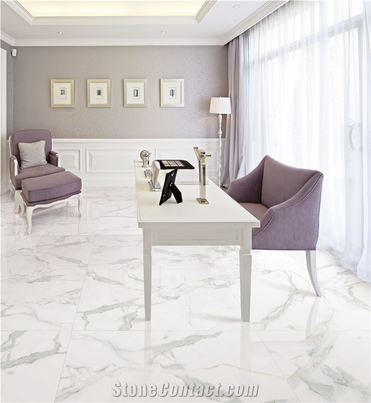 Calacatta Gold White Marble Bathroom Flooring
