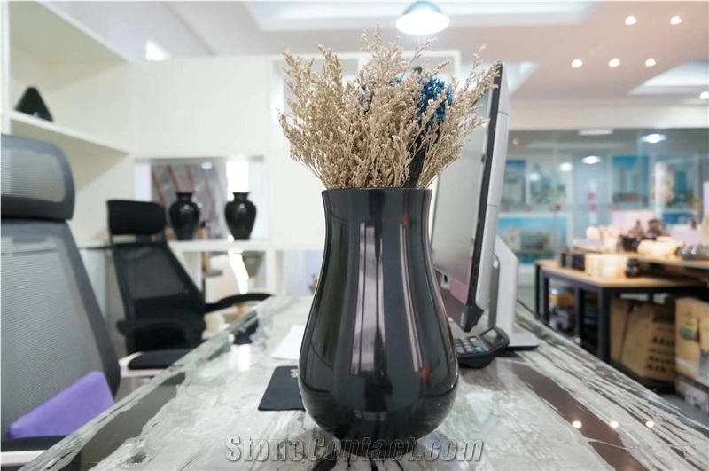 Honed Hainan Black Basalt Lava Stone Vase,Andesite Interior Flower Pot Art Design Antique Style