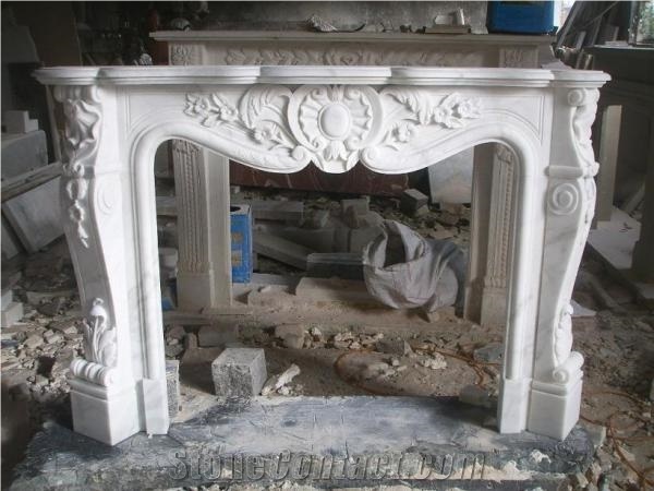 Snow Pure White Marble Sculptured Fireplace Mantel,Insert Mantel