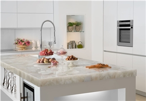 White Semi Precious Stone Slabs Translucent Panel for Kitchen Design