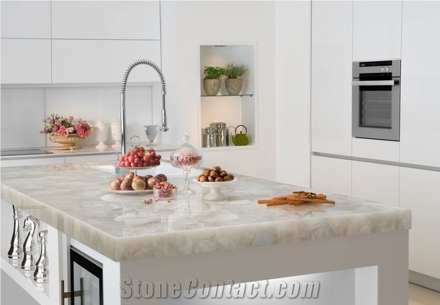 White Semi Precious Stone Translucent Gemstone Islands Top For Kitchen Xiamen Gofar Stone Co Limited