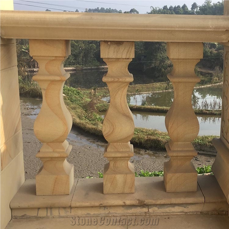 Natural China Yellow Wooden Vein Sandstone for Building China Stone Balustrade Handrail