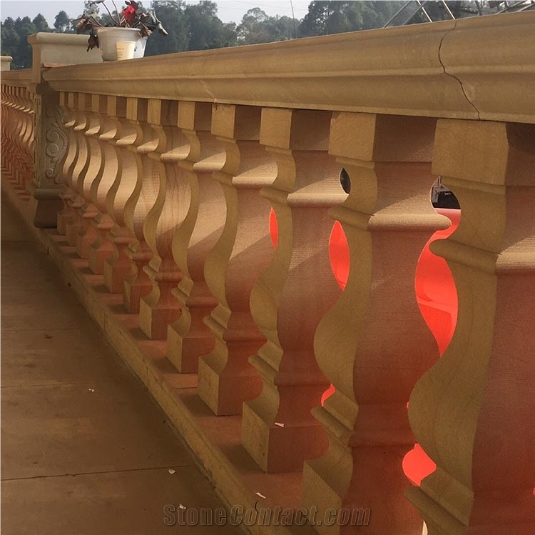 Natural China Yellow Wooden Vein Sandstone for Building China Stone Balustrade Handrail