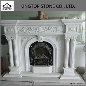 Handcarved Modern Style Fireplace,Sculptured White Marble Mantel
