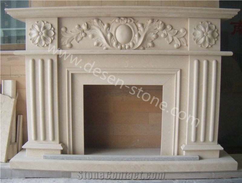 Bai Yulan Beige Marble Stone Fireplace Hearth/Mantel/Design