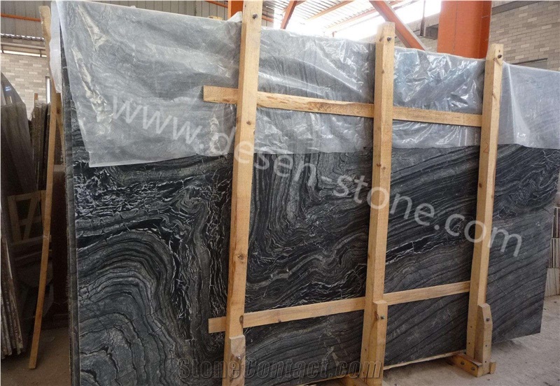 Black Wood Grain Silver Wave Marble Stone Slabs&Tiles Walling Covering