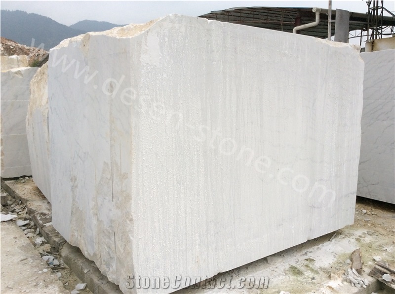 China Carrara White Marble Stone Block, Guangxi White/White Veins/China Bianco Carrara White Marble Stone Block