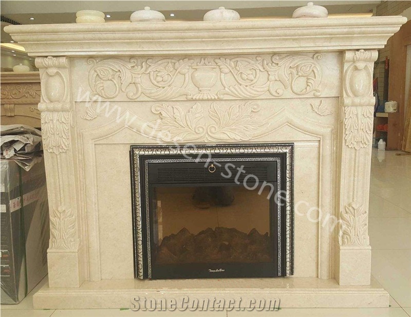 Ottoman Beige Marble Natural Stone Fireplace Decorating