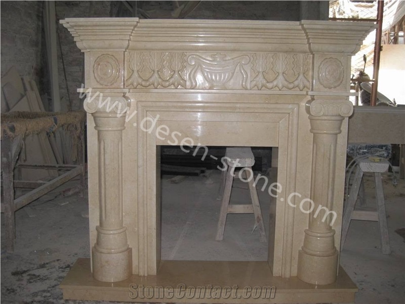 Ottoman Beige Marble Natural Stone Fireplace Hearth/Mantel