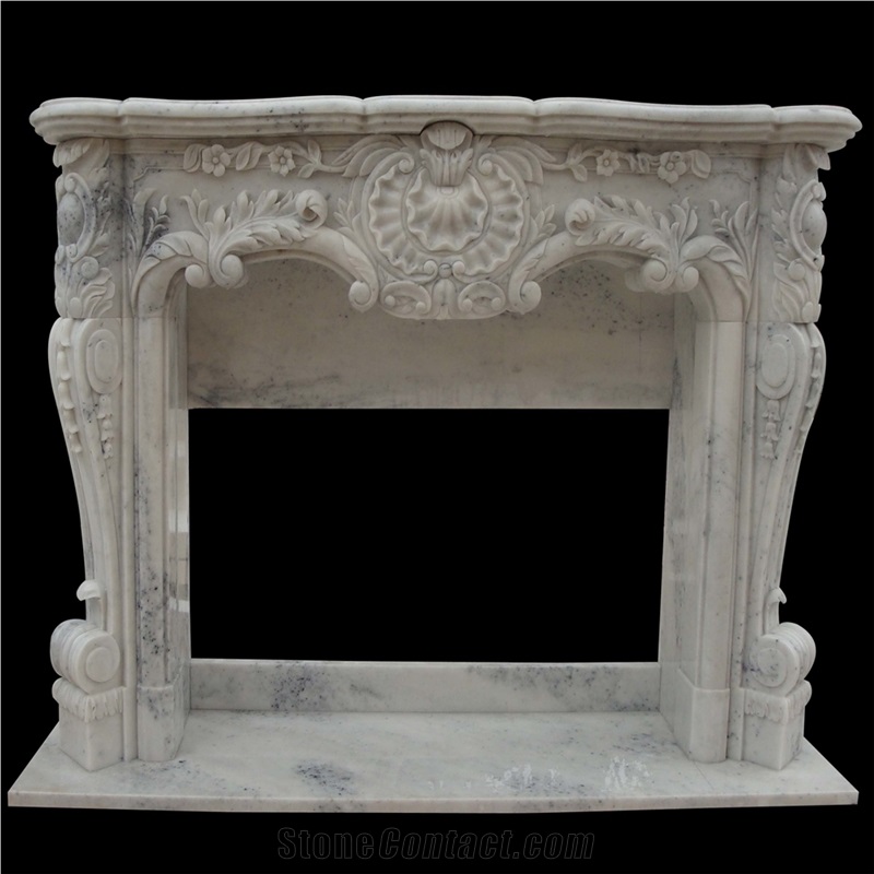 Blanco Goya Marble Modern Sculptured Fireplace