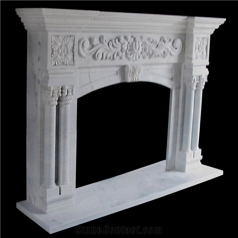Han White Marble Stone Fireplace Mantel