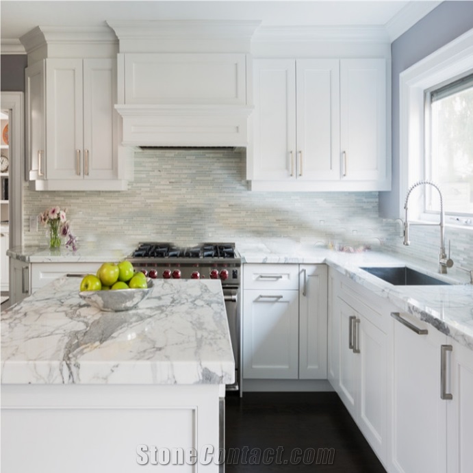 Italy Carrara White Marble Kitchen Countertop Bianco Carrara/Calacatta Carrara White Worktop-Manufature Fabricated Carrara White Island Top