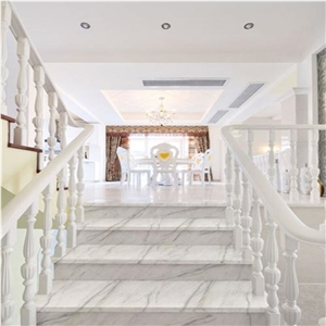 Italy Carrara White Marble Stair-Chinese Fabricated Calacatta Carrara White Marble Step and Risers-Bianco Carrara White Marble Wall Stair Step Raiser