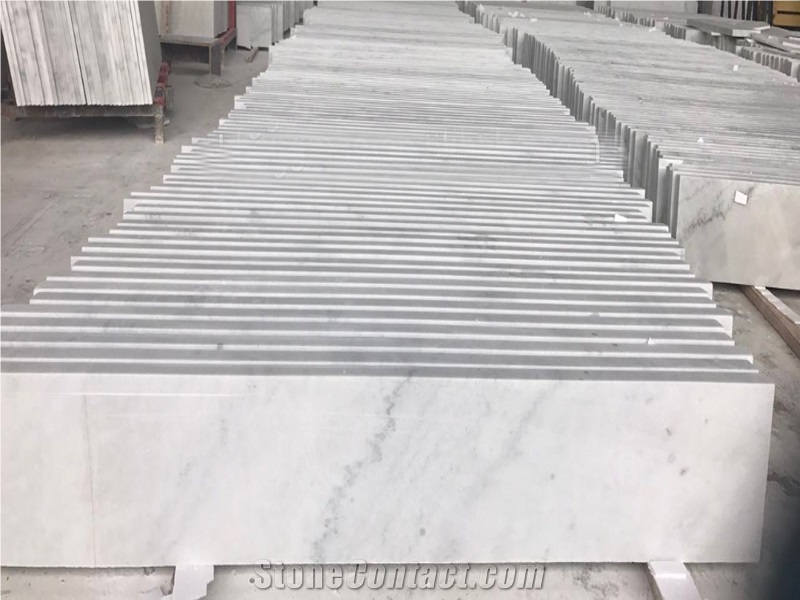 Italy Carrara White Marble Stair-Chinese Fabricated Calacatta Carrara White Marble Step and Risers-Bianco Carrara White Marble Wall Stair Step Raiser
