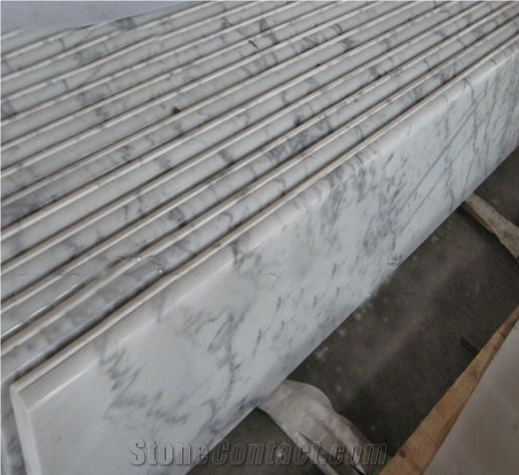 Italy Carrara White Marble Stair-Chinese Fabricated Calacatta Carrara White Marble Step and Risers-Bianco Carrara White Marble Wall Stair Step Raiser
