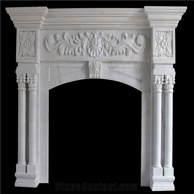 Pure White Marble Modern Fireplace/Natural Stone Sculptured Fireplace