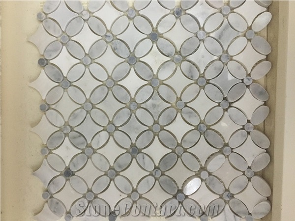 Carrara White Marble Mosaic Tiles/ Customized Size Design