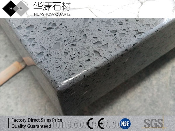 Crystal Dark Grey Artificial Quartz Stone Polished Slab