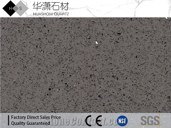 Crystal Dark Grey Artificial Quartz Stone Polished Slab