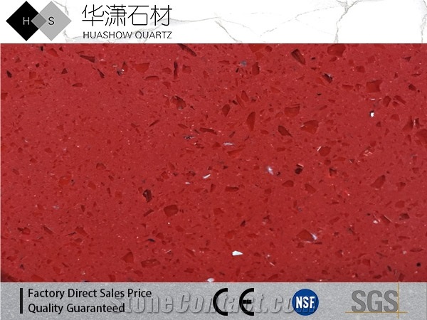 Hs1801 Crystal Red Artificial Quartz Stone Polished Slab