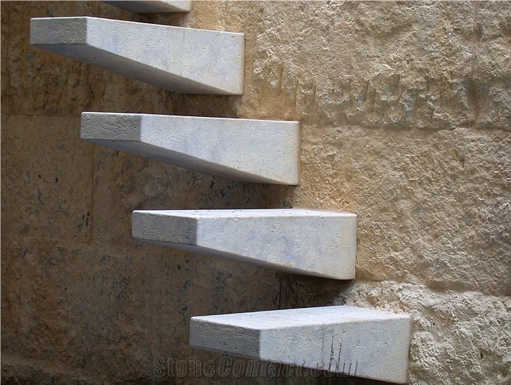 Custom Design Brushed White Marble Staircase