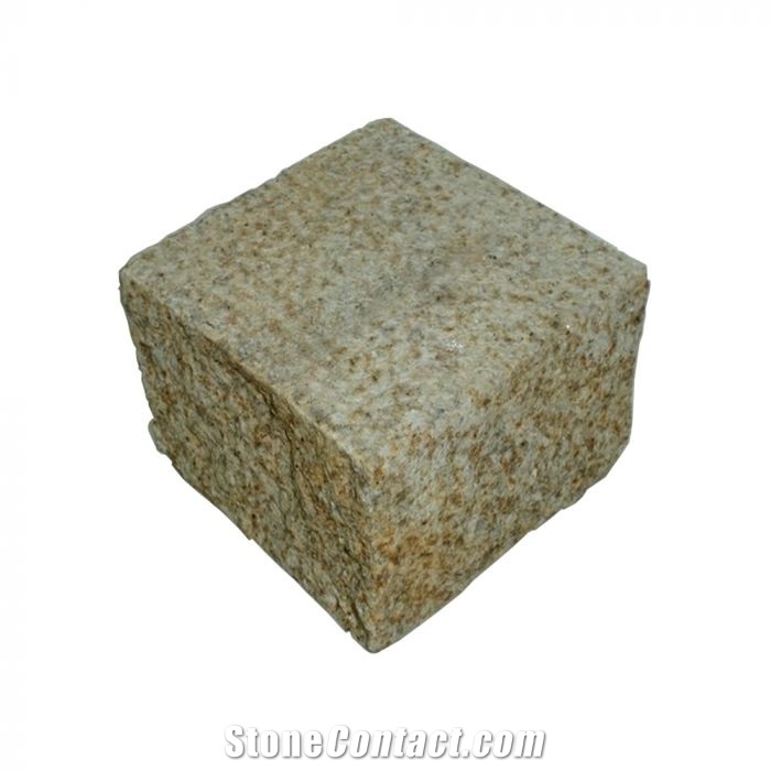 Yellow Granite Sawn Cobble 10x10cm