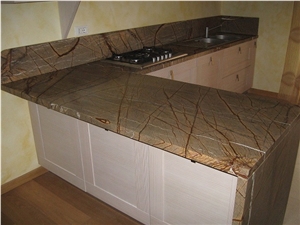 Rain Forest Brown Marble Kitchen Countertop