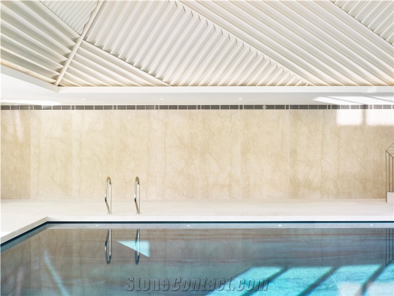 Beige Marble-Azul Macauba Quartzite Used in This State Of the Art Pool