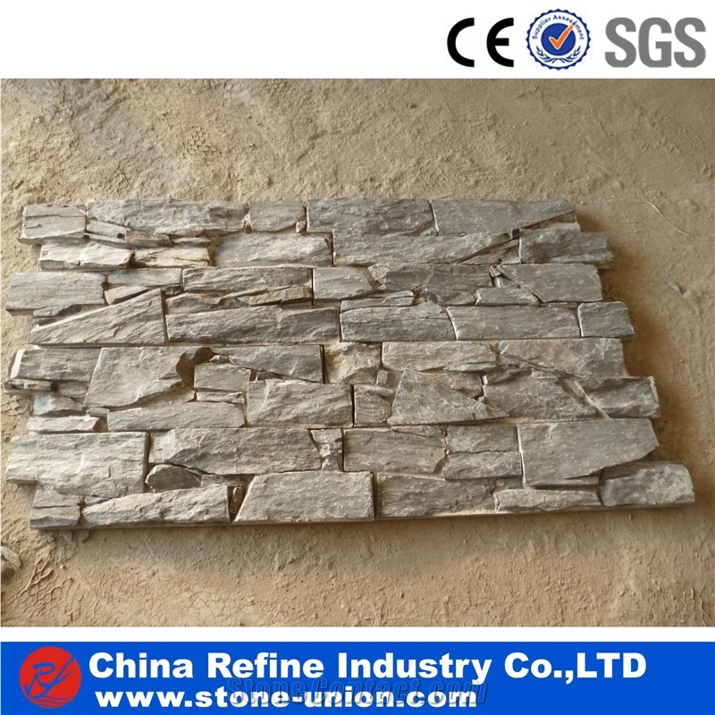 Cement Slate Cultured Stone Wall Cladding ,Grey Slate for Exterior Wall，Ledgestone Panels