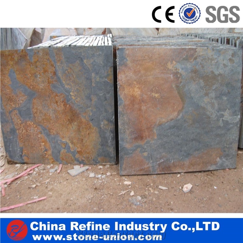 Natural Stone Slate Flooring Tiles and Wall Tiles,Factory Directly Selling Slate Restaurant Floor Tiles ,Outdoor Natural Rusty Slate Stone Tiles