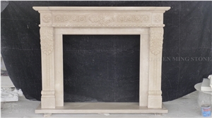 Beige Limestone Interior Fireplace Hearth,Cream Sea Shell Stone