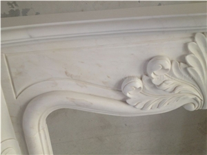 China Han White Marble Fireplace Mantel Handcarved Flower Sculpture,Snow White Fireplace Hearth for Interior Stone
