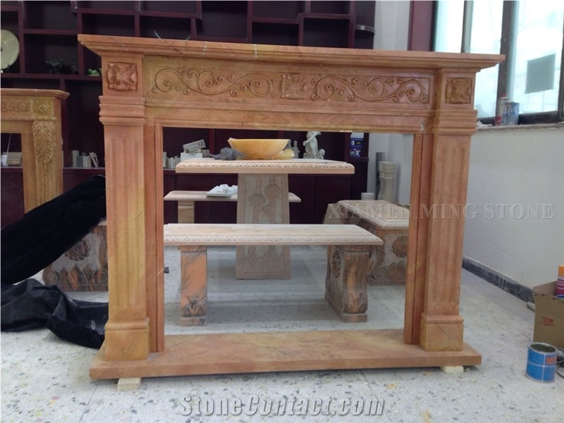 Golden Marble Interior Fireplace Mantel,Surround Covering Handcarved