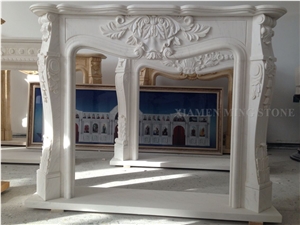 White Marble Modern Design Fireplace Hearth Interior Hand Carving