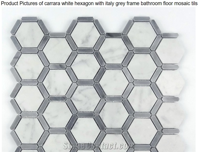 Carrara White Hexagon with Italy Grey Frame Mosaic,Marble Mosaic,Floor