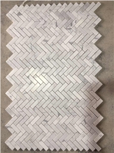 China White and Carrara White Marble Chevron Shaped Mosaic Floor Tile